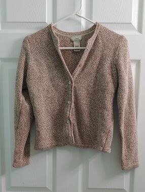 Vintage L.L. Bean Marled Knit Cardigan Brown Roll Neck Sweater Women's Size XS